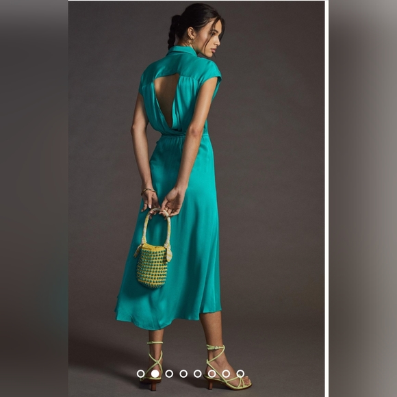 Stunning Anthropologie -Maeve Open-Back Wrap Midi Dress Green Size L. - Picture 4 of 5